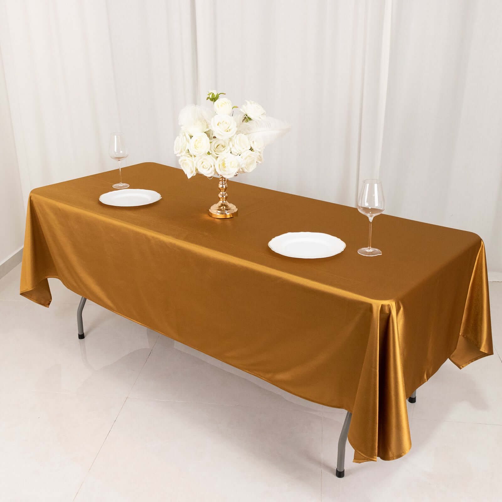 Scuba Rectangular 60"x102" Tablecloth Shimmering Gold - Wrinkle Free, Stain Resistant & Seamless Table Cover for Weddings and Parties - Bell Racket Store