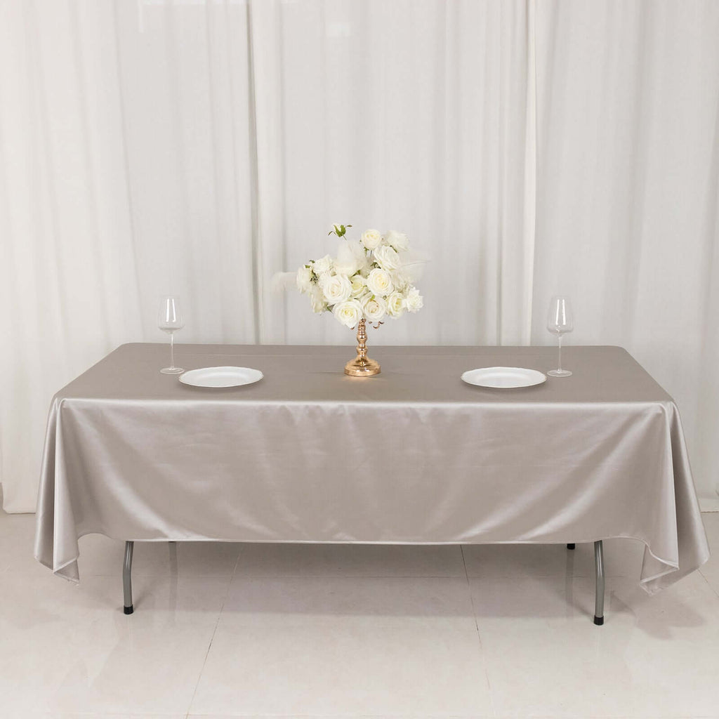 Scuba Rectangular 60"x102" Tablecloth Shimmering Silver - Wrinkle Free & Stain Resistant Table Cover - Bell Racket Store