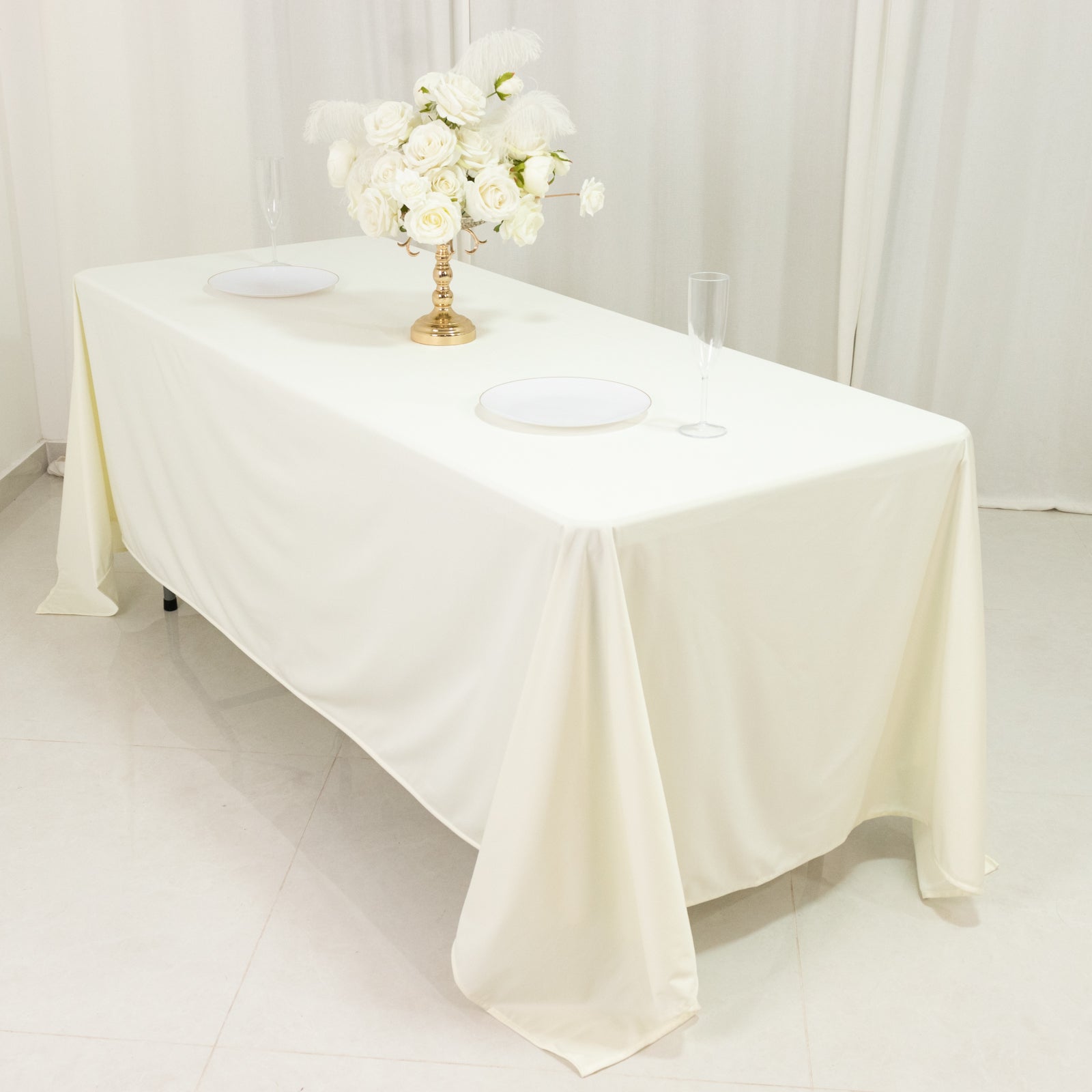 Scuba Rectangular 72"x120" Tablecloth Ivory - Wrinkle Free & Stain Resistant Table Cover - Bell Racket Store