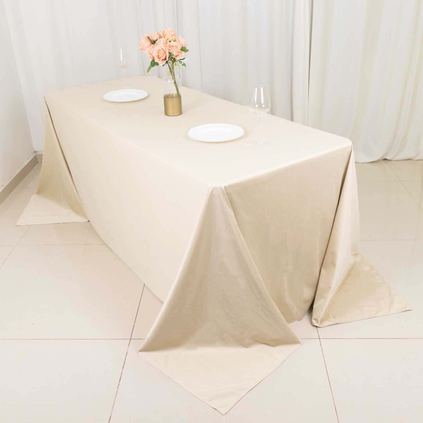 Scuba Rectangular 90"x132" Tablecloth Beige - Wrinkle Free, Stain Resistant & Seamless Table Cover - Bell Racket Store