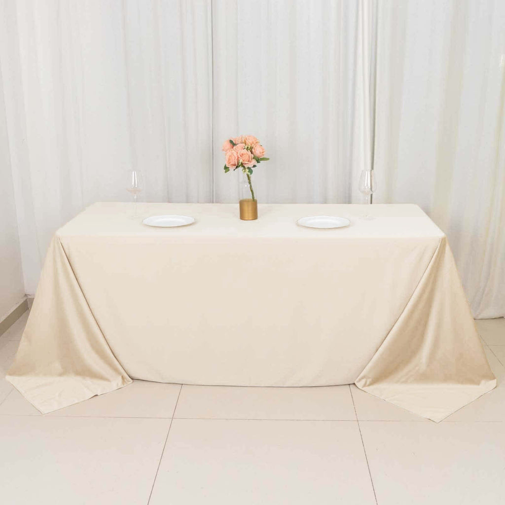 Scuba Rectangular 90"x132" Tablecloth Beige - Wrinkle Free, Stain Resistant & Seamless Table Cover - Bell Racket Store