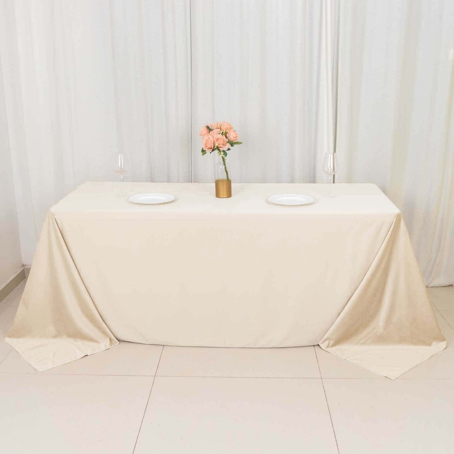 Scuba Rectangular 90"x132" Tablecloth Beige - Wrinkle Free, Stain Resistant & Seamless Table Cover - Bell Racket Store