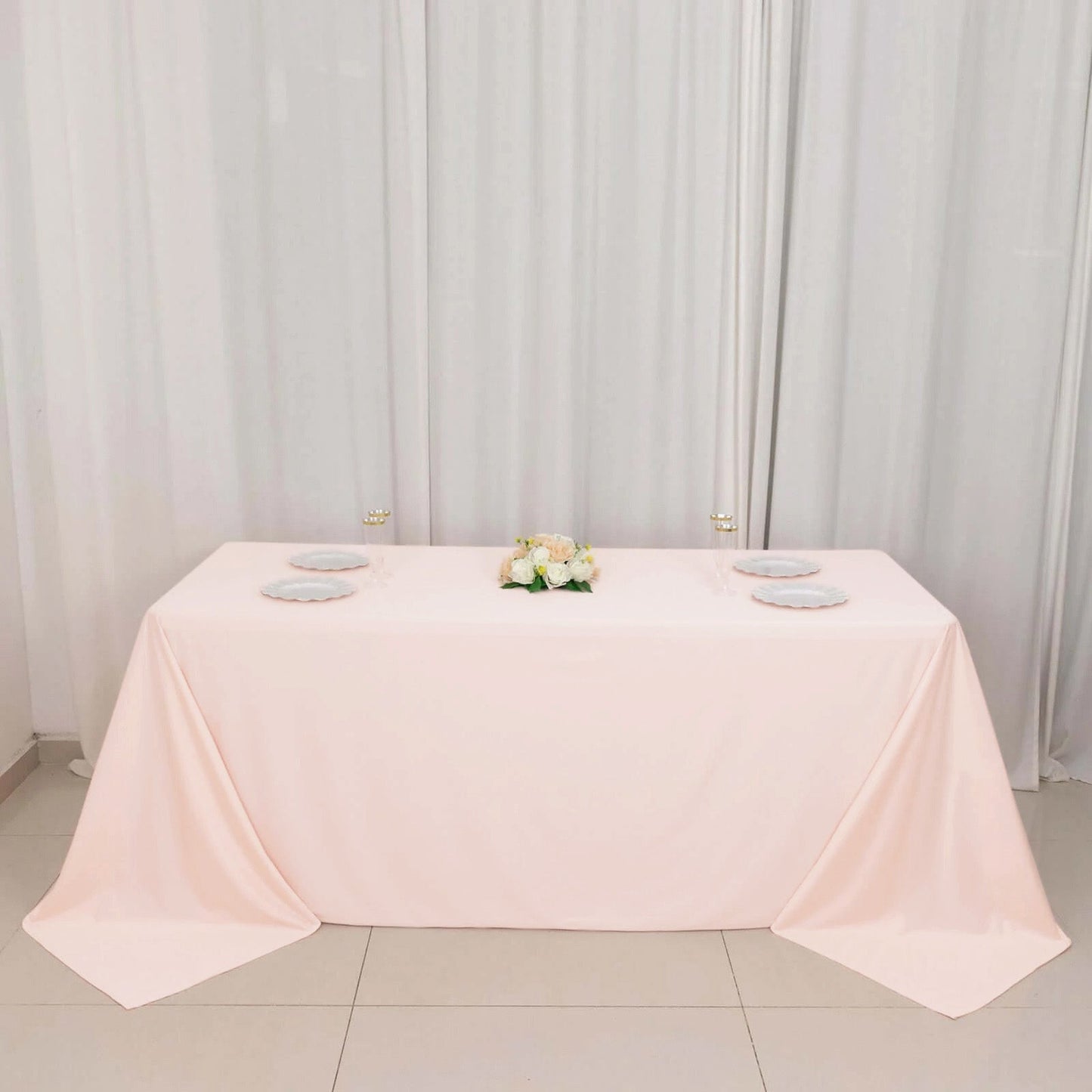 Scuba Rectangular 90"x132" Tablecloth Blush - Wrinkle Free, Stain Resistant & Seamless Table Cover - Bell Racket Store