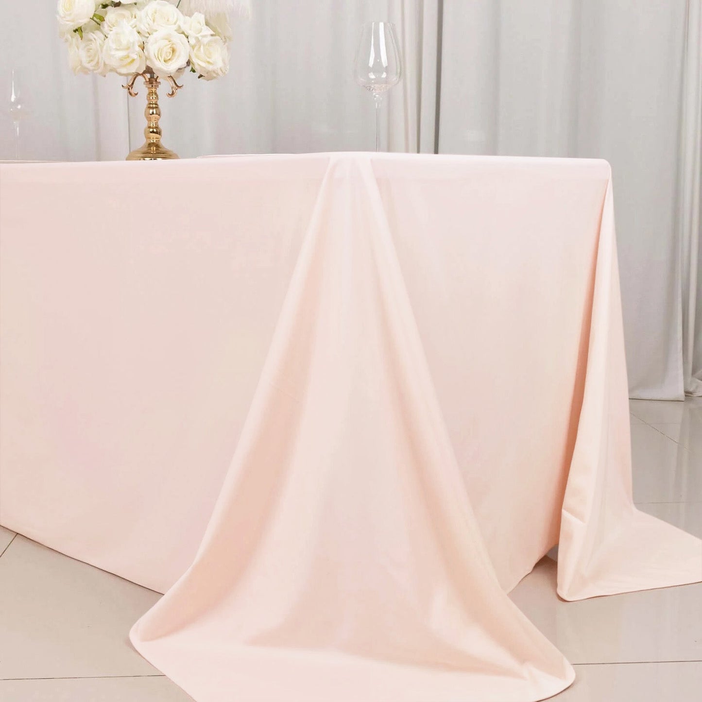Scuba Rectangular 90"x132" Tablecloth Blush - Wrinkle Free, Stain Resistant & Seamless Table Cover - Bell Racket Store