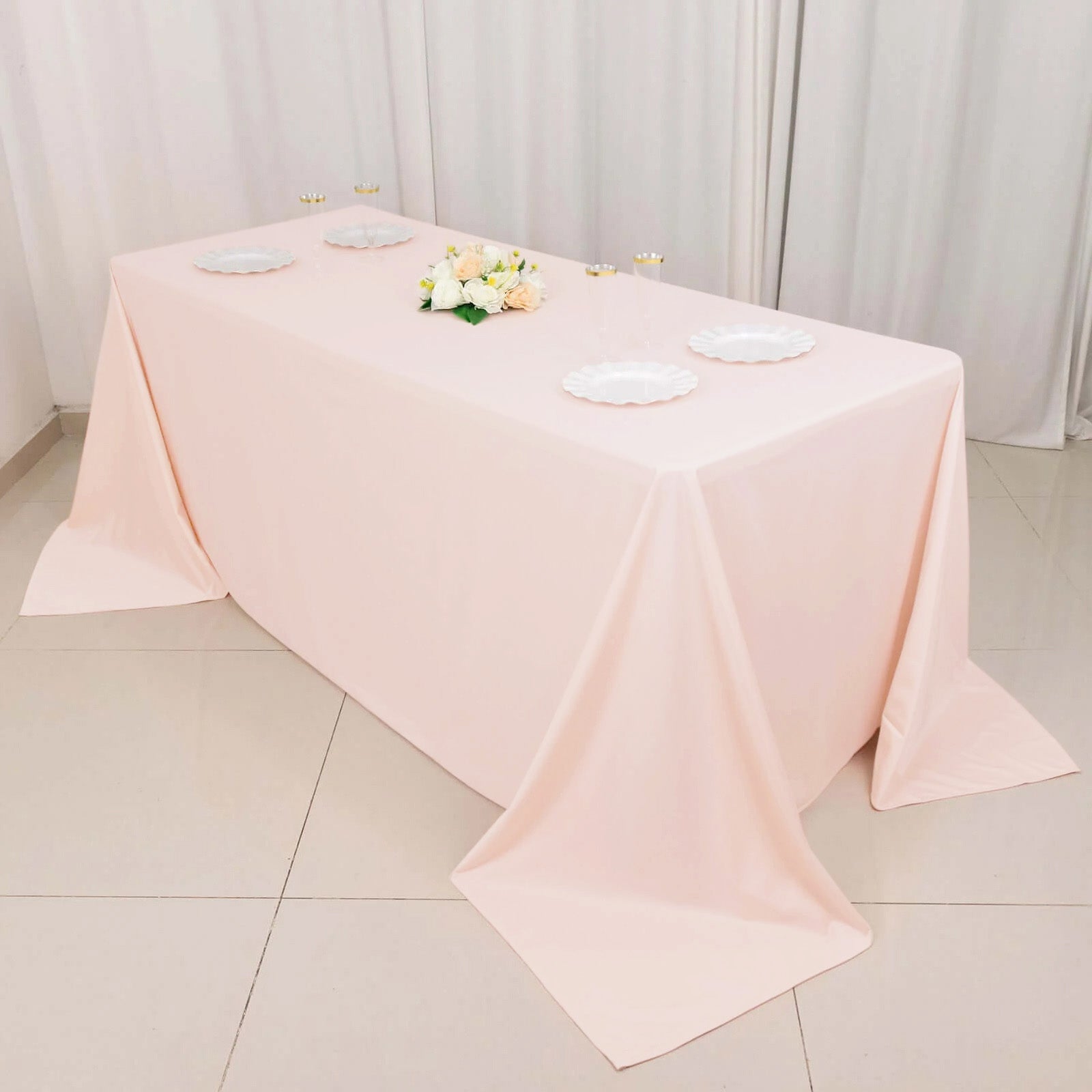 Scuba Rectangular 90"x132" Tablecloth Blush - Wrinkle Free, Stain Resistant & Seamless Table Cover - Bell Racket Store
