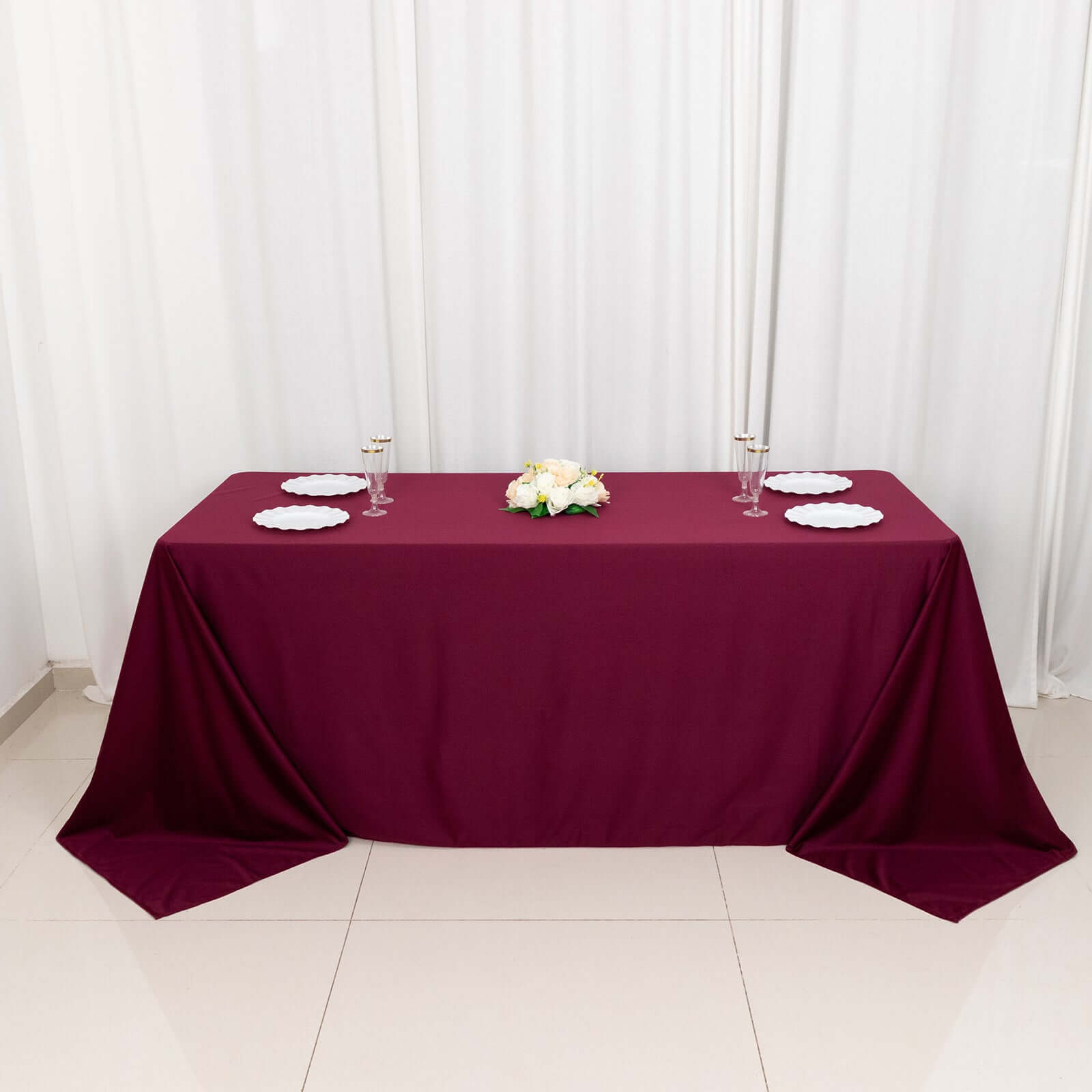 Scuba Rectangular 90"x132" Tablecloth Burgundy - Wrinkle Free, Stain Resistant & Seamless Table Cover - Bell Racket Store