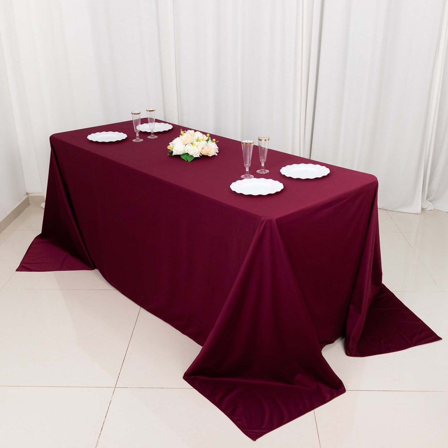 Scuba Rectangular 90"x132" Tablecloth Burgundy - Wrinkle Free, Stain Resistant & Seamless Table Cover - Bell Racket Store