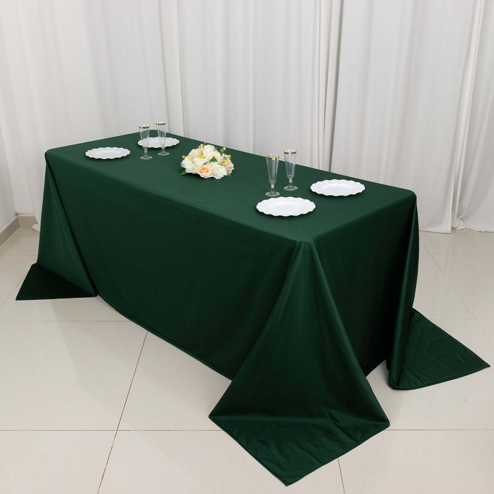 Scuba Rectangular 90"x132" Tablecloth Hunter Emerald Green - Wrinkle Free, Stain Resistant & Seamless Table Cover - Bell Racket Store