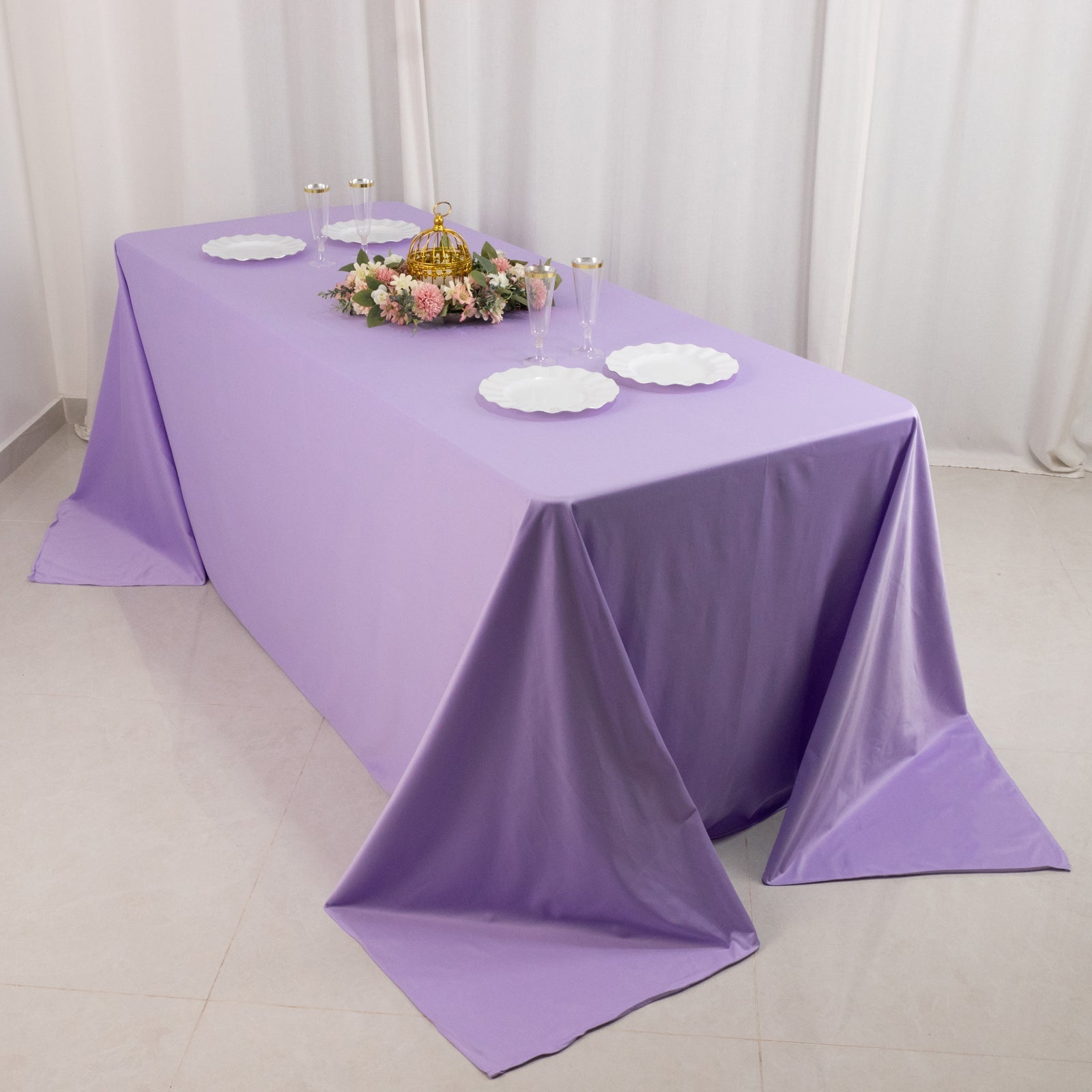 Scuba Rectangular 90"x132" Tablecloth Lavender Lilac - Wrinkle Free, Stain Resistant & Seamless Table Cover - Bell Racket Store