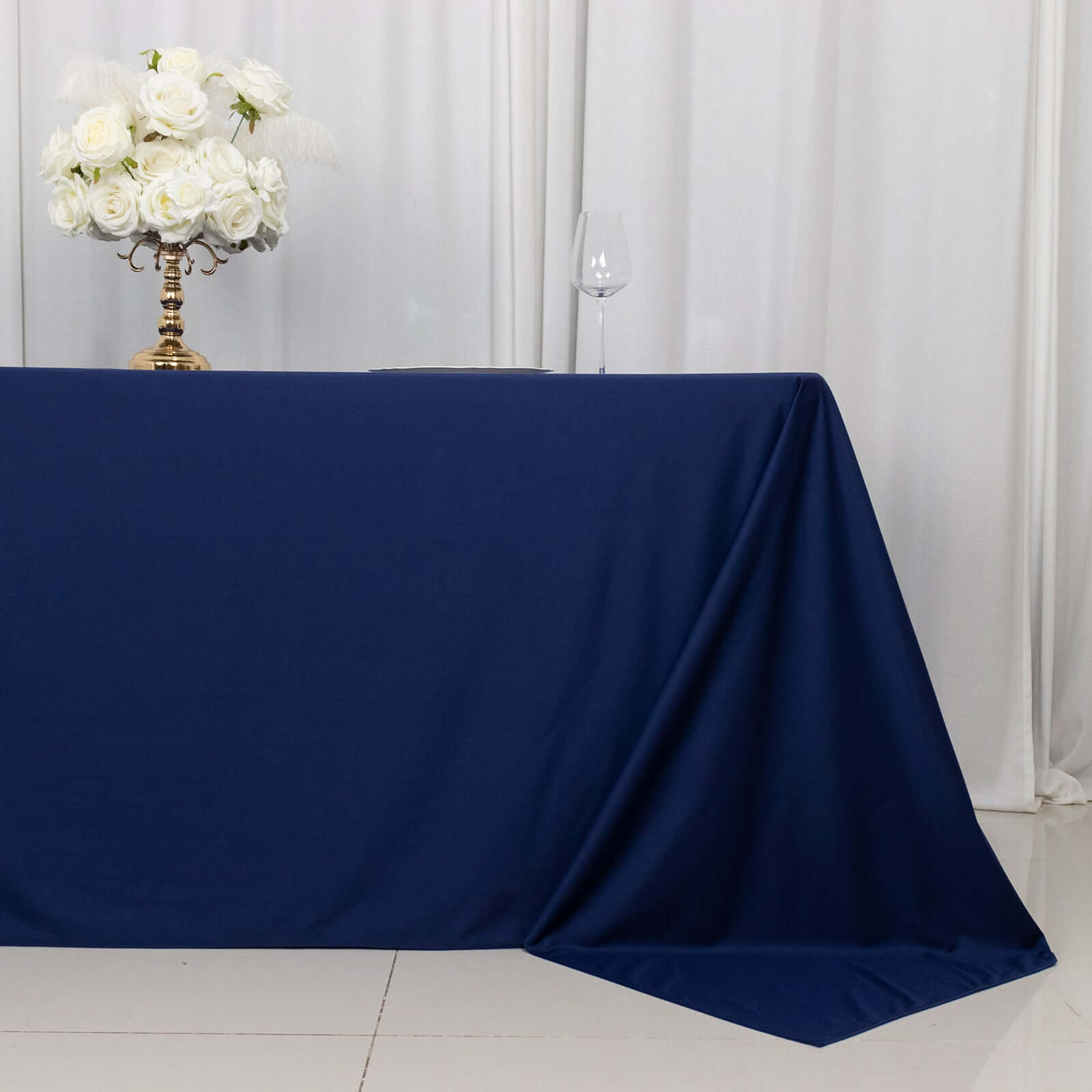 Scuba Rectangular 90"x132" Tablecloth Navy Blue - Wrinkle Free, Stain Resistant & Seamless Table Cover - Bell Racket Store