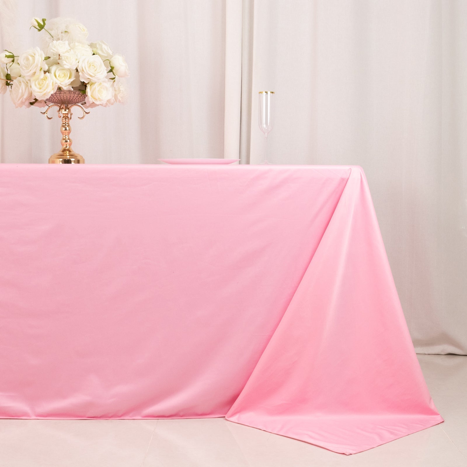 Scuba Rectangular 90"x132" Tablecloth Pink - Wrinkle Free, Stain Resistant & Seamless Table Cover - Bell Racket Store
