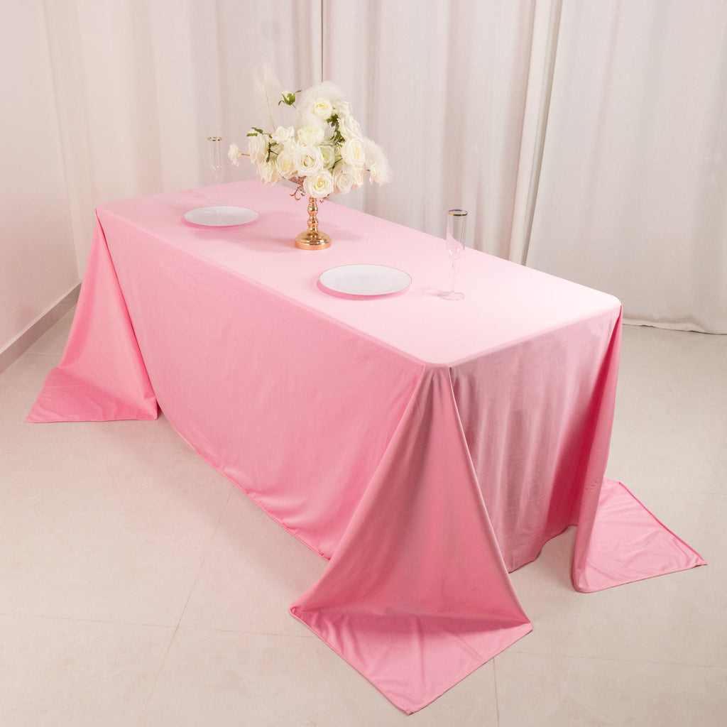 Scuba Rectangular 90"x132" Tablecloth Pink - Wrinkle Free, Stain Resistant & Seamless Table Cover - Bell Racket Store