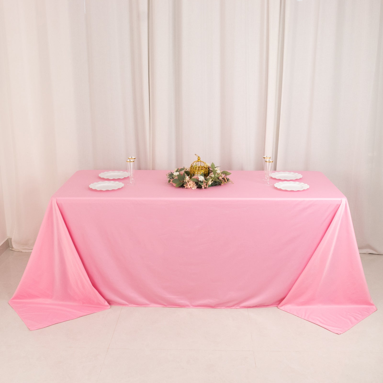 Scuba Rectangular 90"x132" Tablecloth Pink - Wrinkle Free, Stain Resistant & Seamless Table Cover - Bell Racket Store