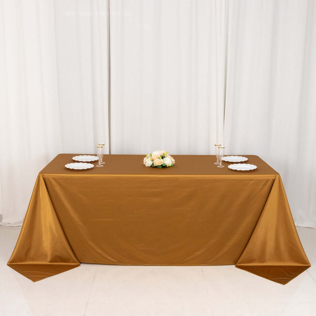 Scuba Rectangular 90"x132" Tablecloth Shimmering Gold - Wrinkle Free & Stain Resistant Seamless Table Cover for Weddings and Parties - Bell Racket Store