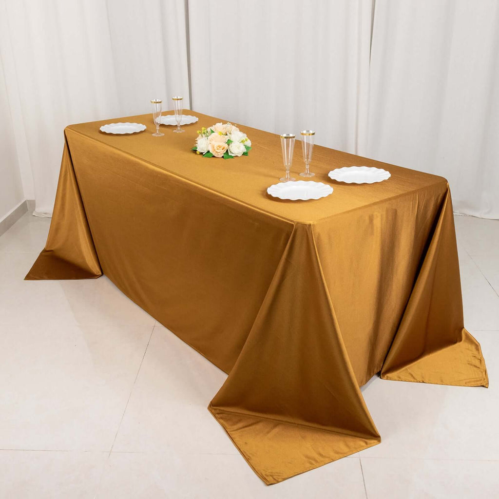 Scuba Rectangular 90"x132" Tablecloth Shimmering Gold - Wrinkle Free & Stain Resistant Seamless Table Cover for Weddings and Parties - Bell Racket Store