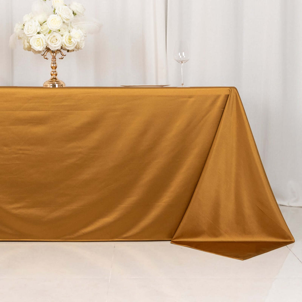 Scuba Rectangular 90"x132" Tablecloth Shimmering Gold - Wrinkle Free & Stain Resistant Seamless Table Cover for Weddings and Parties - Bell Racket Store
