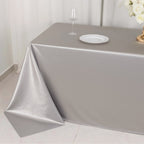 Scuba Rectangular 90"x132" Tablecloth Shimmering Silver - Wrinkle Free & Stain Resistant Seamless Table Cover - Bell Racket Store