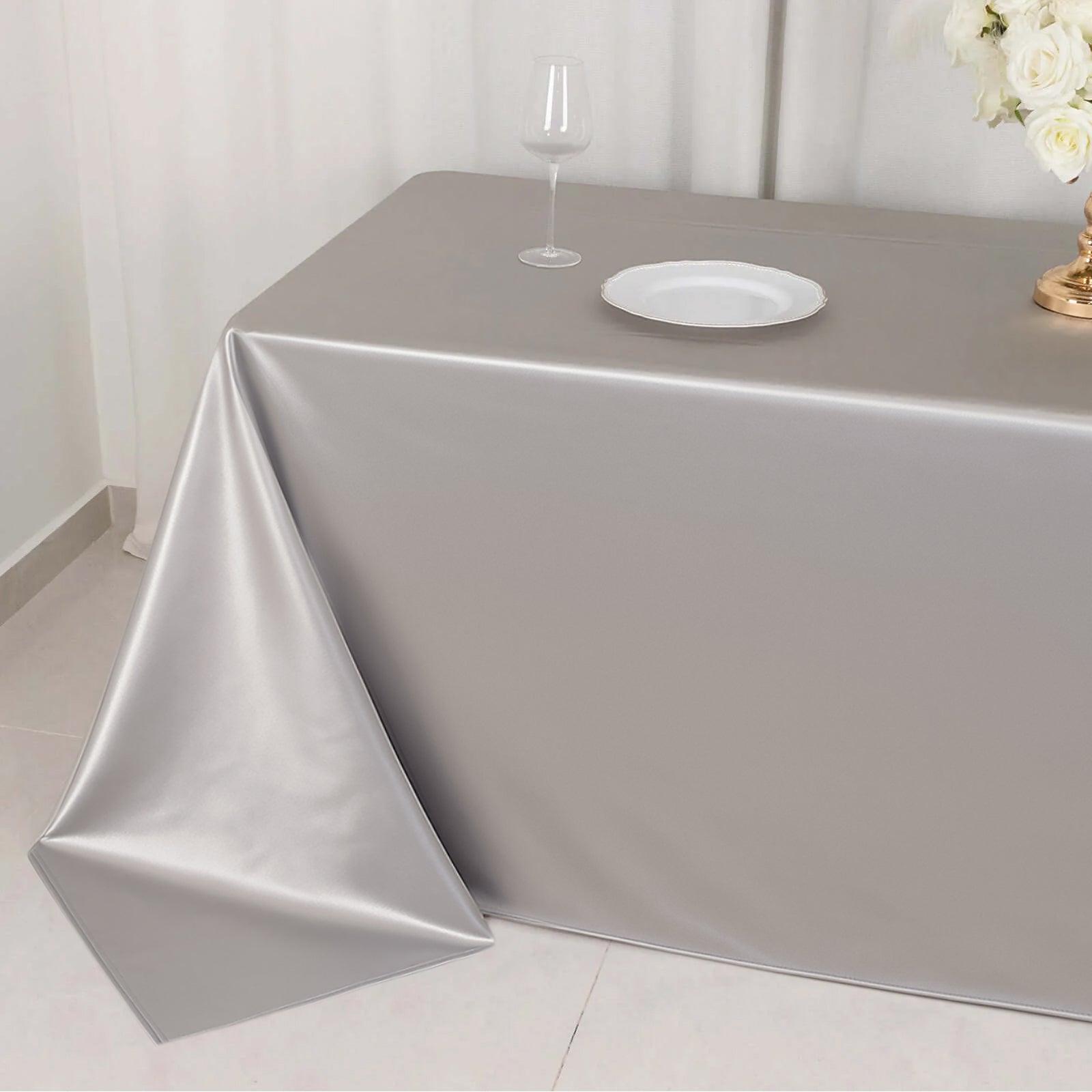 Scuba Rectangular 90"x132" Tablecloth Shimmering Silver - Wrinkle Free & Stain Resistant Seamless Table Cover - Bell Racket Store