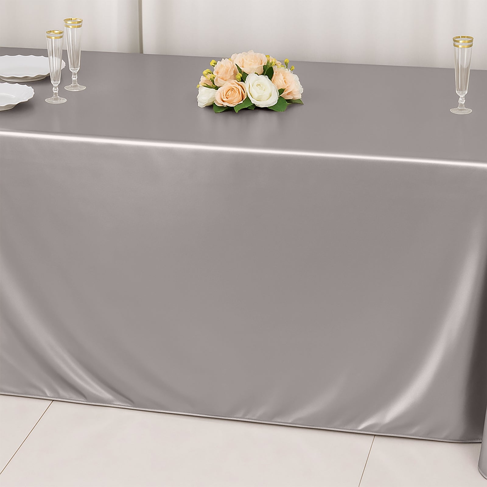Scuba Rectangular 90"x132" Tablecloth Shimmering Silver - Wrinkle Free & Stain Resistant Seamless Table Cover - Bell Racket Store