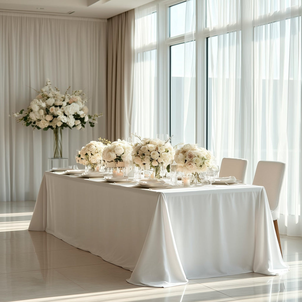 Scuba Rectangular 90"x132" Tablecloth White with Rounded Corners â€“ Seamless, Wrinkle Free & Stain Resistant Table Cover - Bell Racket Store