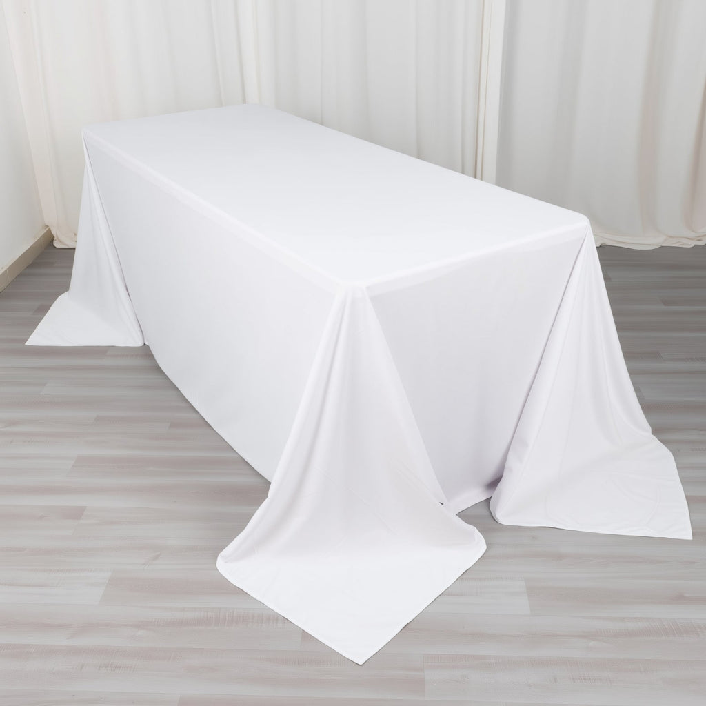 Scuba Rectangular 90"x132" Tablecloth White - Wrinkle Free, Stain Resistant & Seamless Table Cover for Weddings and Parties - Bell Racket Store