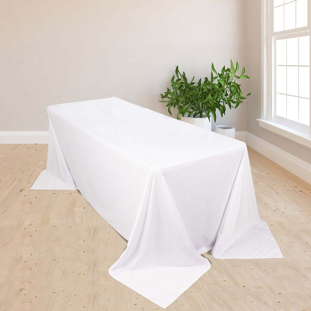 Scuba Rectangular 90"x132" Tablecloth White - Wrinkle Free, Stain Resistant & Seamless Table Cover for Weddings and Parties - Bell Racket Store