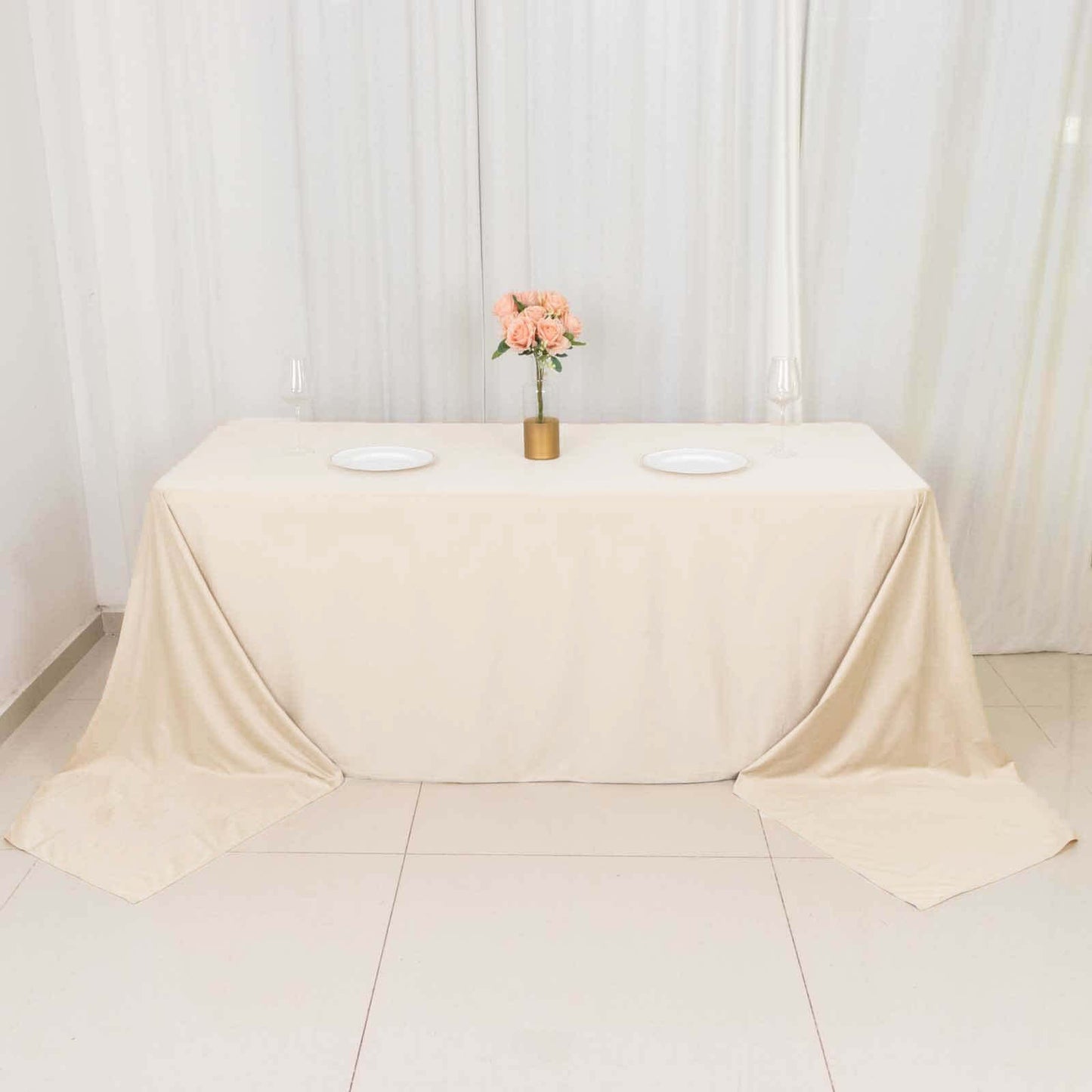 Scuba Rectangular 90"x156" Tablecloth Beige - Wrinkle Free, Stain Resistant & Seamless Table Cover - Bell Racket Store