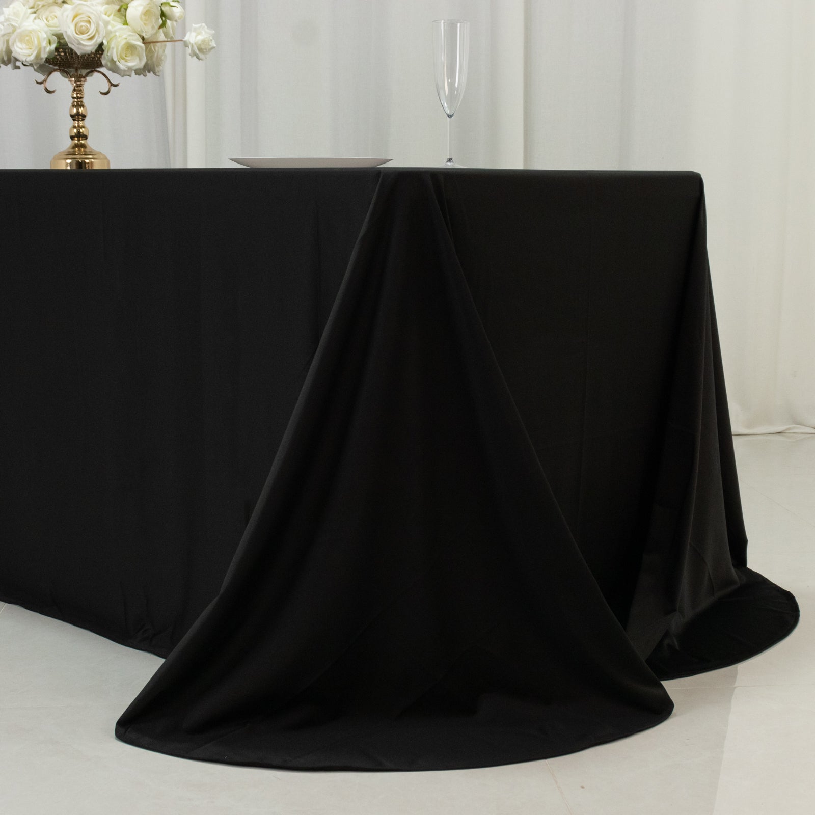 Scuba Rectangular 90"x156" Tablecloth Black with Rounded Corners â€“ Seamless, Wrinkle Free & Stain Resistant Table Cover - Bell Racket Store