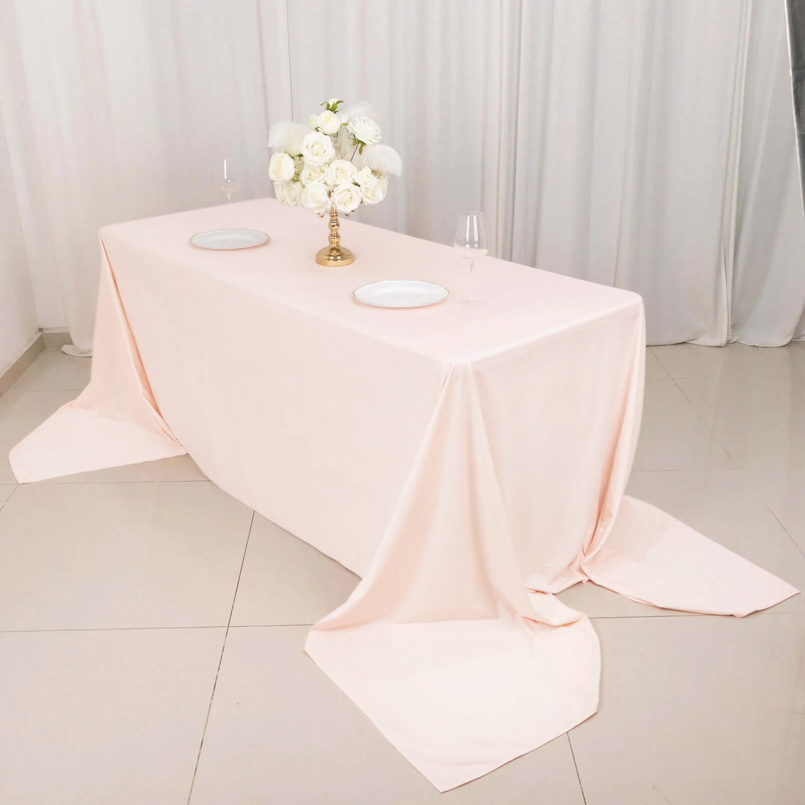 Scuba Rectangular 90"x156" Tablecloth Blush - Wrinkle Free, Stain Resistant & Seamless Table Cover - Bell Racket Store