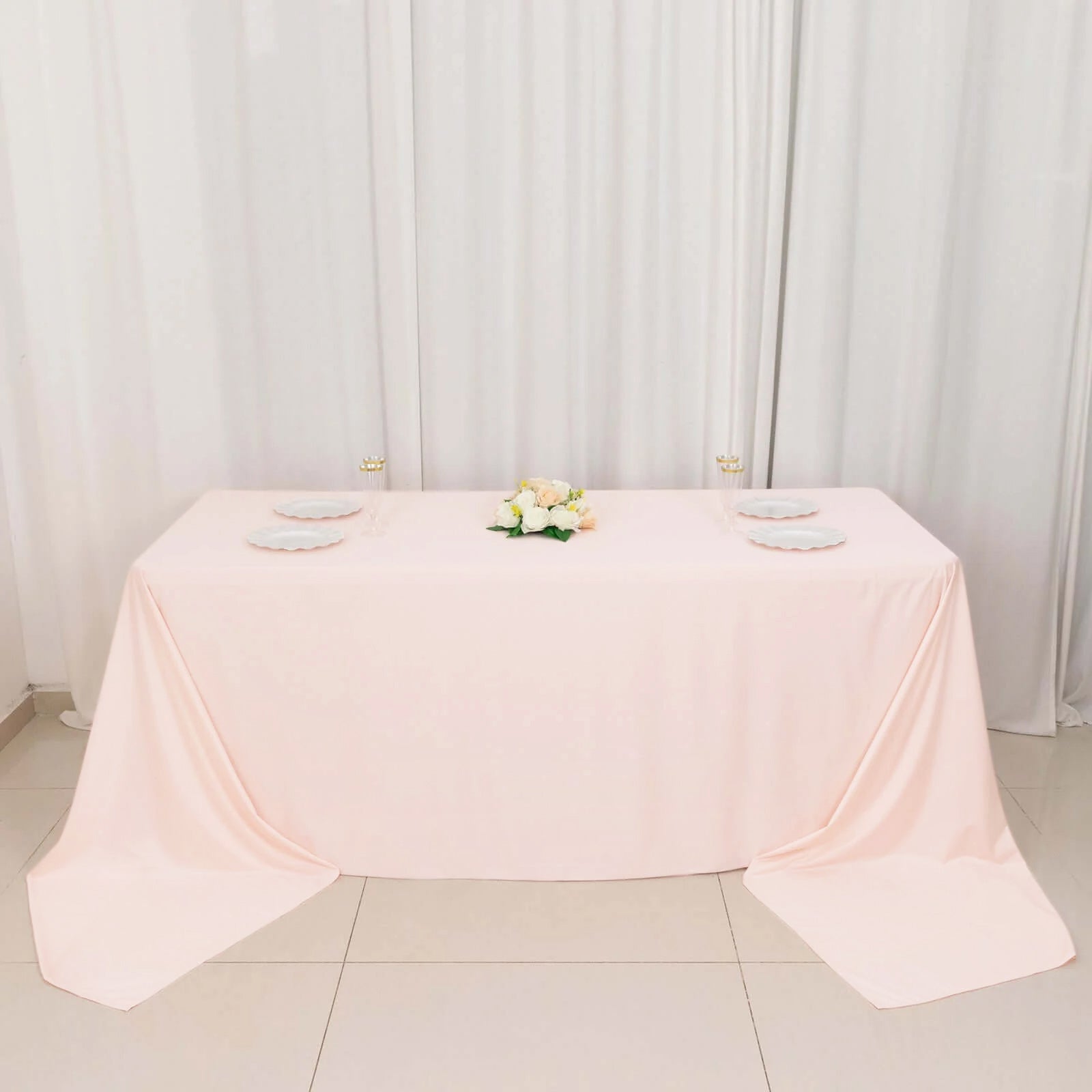 Scuba Rectangular 90"x156" Tablecloth Blush - Wrinkle Free, Stain Resistant & Seamless Table Cover - Bell Racket Store
