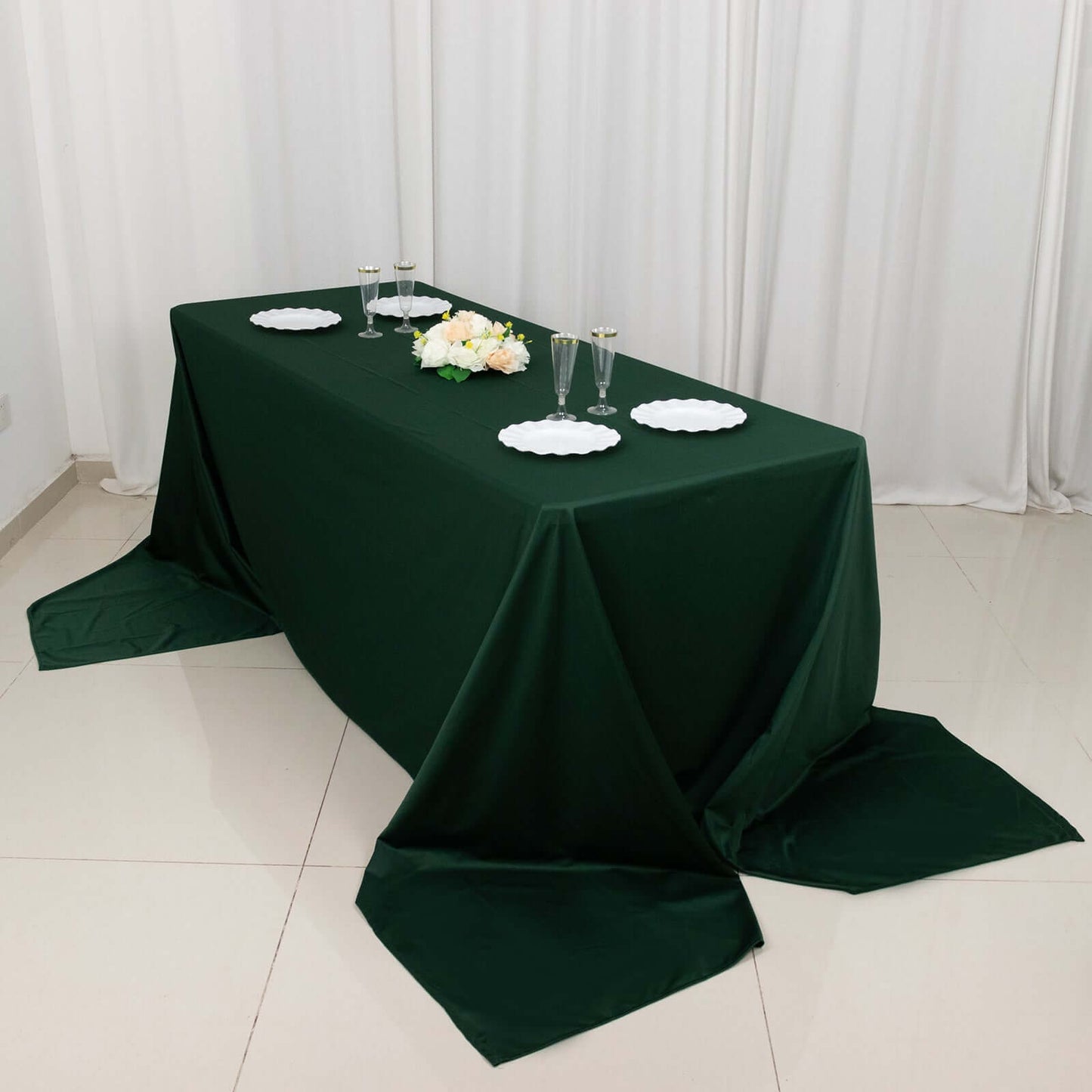 Scuba Rectangular 90"x156" Tablecloth Hunter Emerald Green - Wrinkle Free, Stain Resistant & Seamless Table Cover - Bell Racket Store