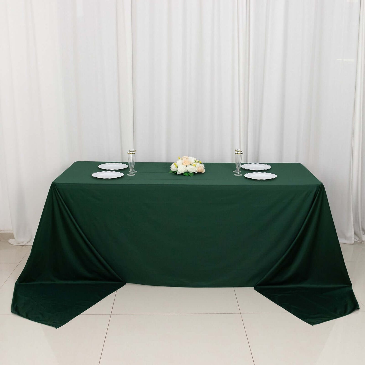 Scuba Rectangular 90"x156" Tablecloth Hunter Emerald Green - Wrinkle Free, Stain Resistant & Seamless Table Cover - Bell Racket Store