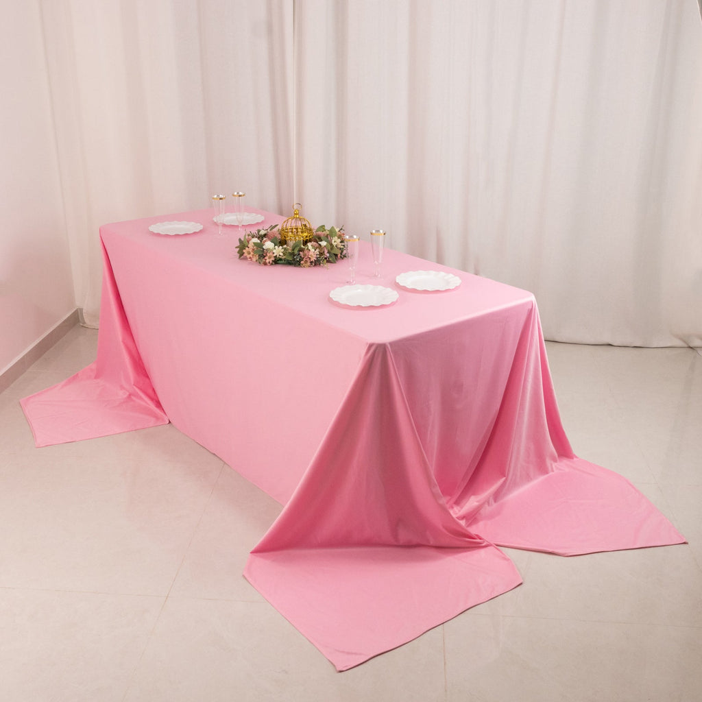 Scuba Rectangular 90"x156" Tablecloth Pink - Wrinkle Free, Stain Resistant & Seamless Table Cover - Bell Racket Store