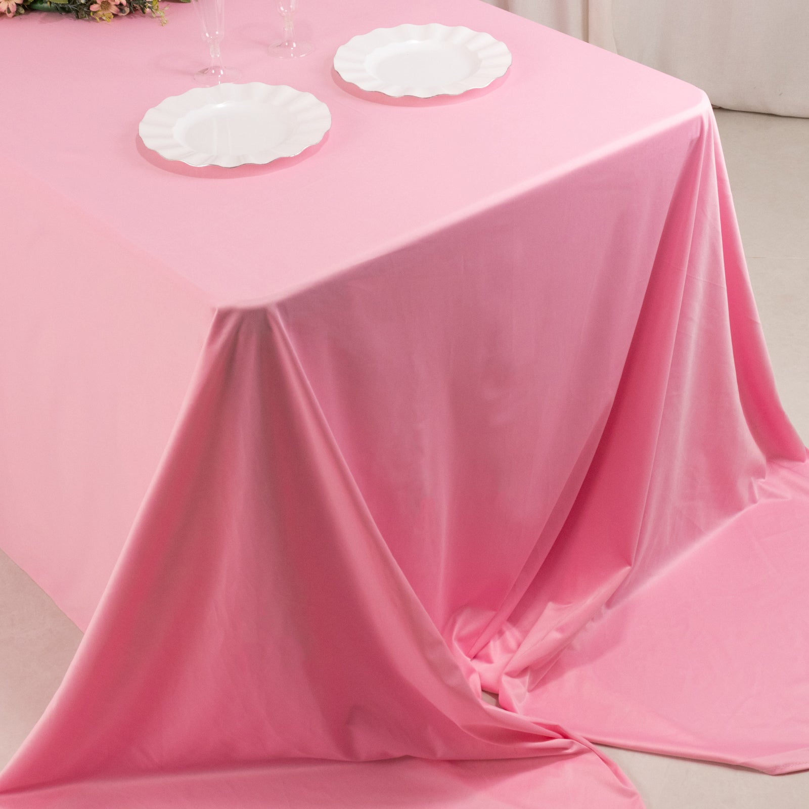 Scuba Rectangular 90"x156" Tablecloth Pink - Wrinkle Free, Stain Resistant & Seamless Table Cover - Bell Racket Store