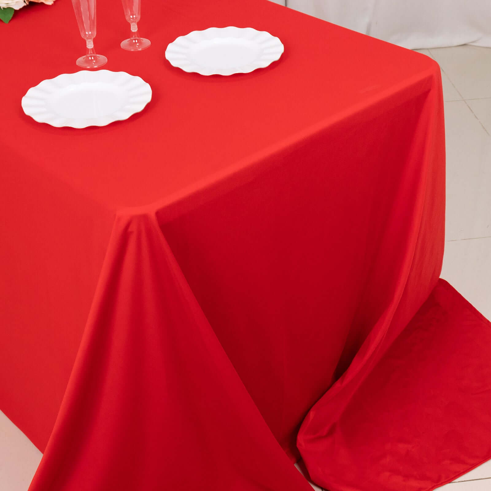 Scuba Rectangular 90"x156" Tablecloth Red - Wrinkle Free, Stain Resistant & Seamless Table Cover - Bell Racket Store
