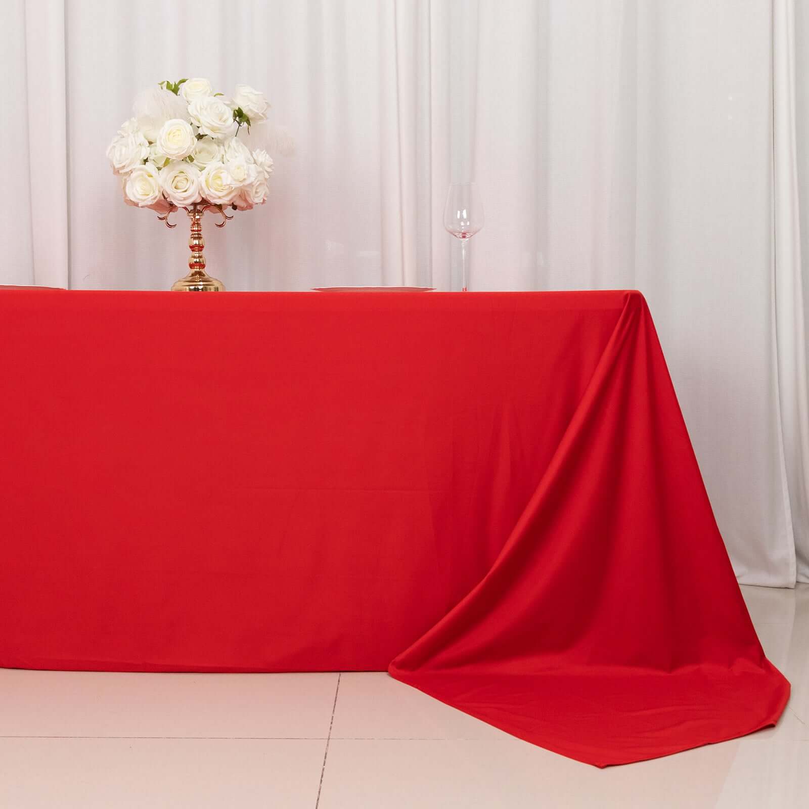 Scuba Rectangular 90"x156" Tablecloth Red - Wrinkle Free, Stain Resistant & Seamless Table Cover - Bell Racket Store