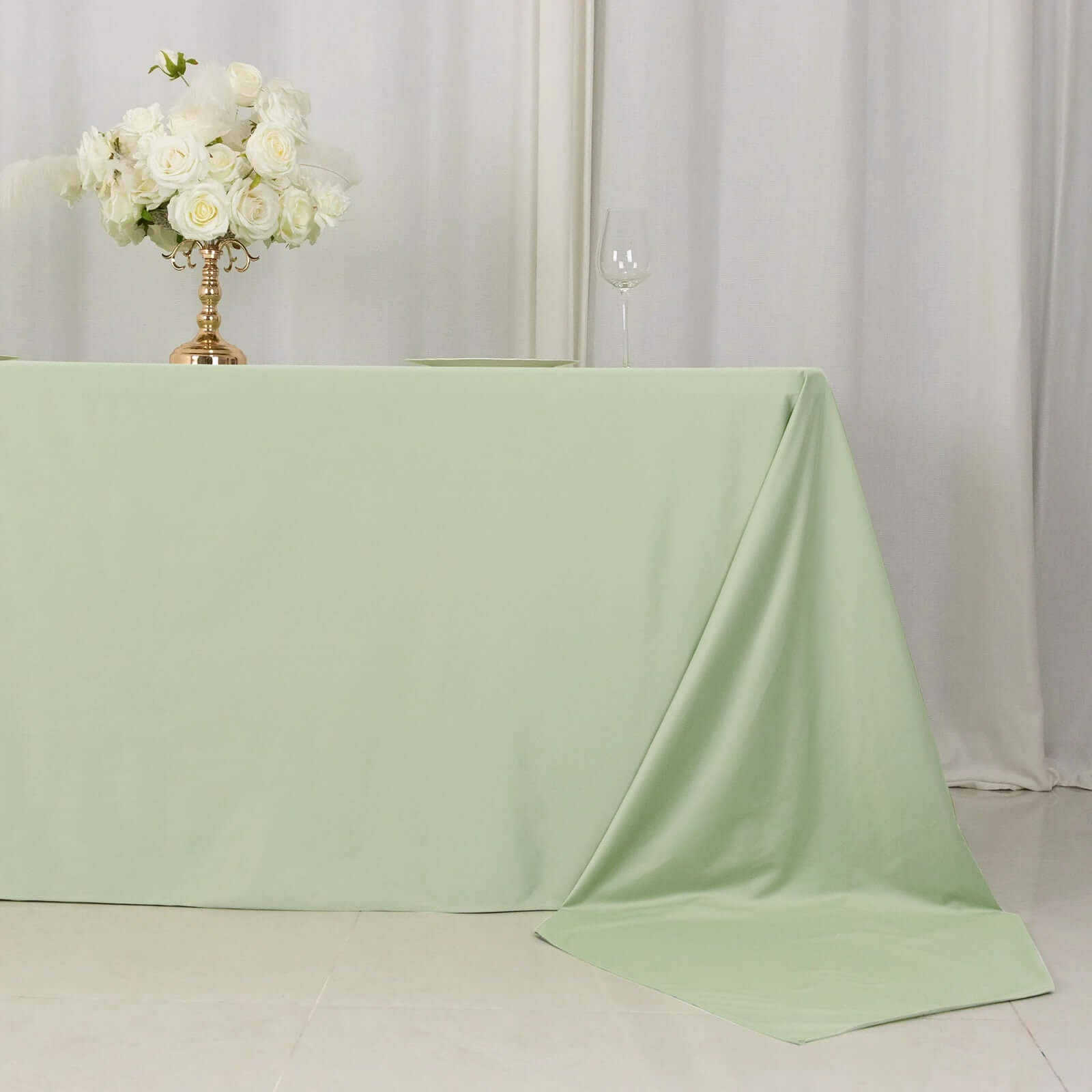 Scuba Rectangular 90"x156" Tablecloth Sage Green - Wrinkle Free, Stain Resistant & Seamless Table Cover - Bell Racket Store