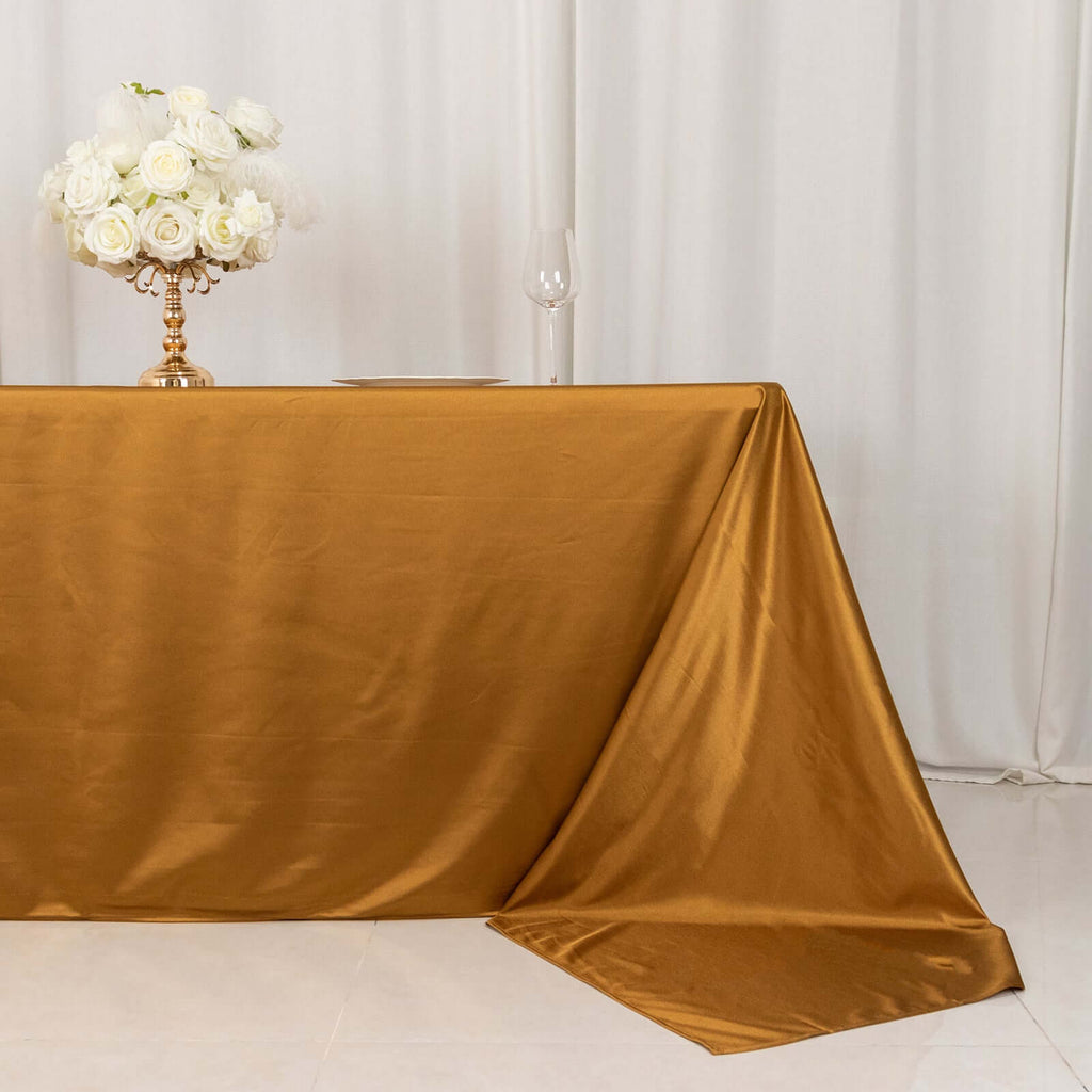 Scuba Rectangular 90"x156" Tablecloth Shimmering Gold - Wrinkle Free & Stain Resistant Seamless Table Cover for Weddings and Parties - Bell Racket Store