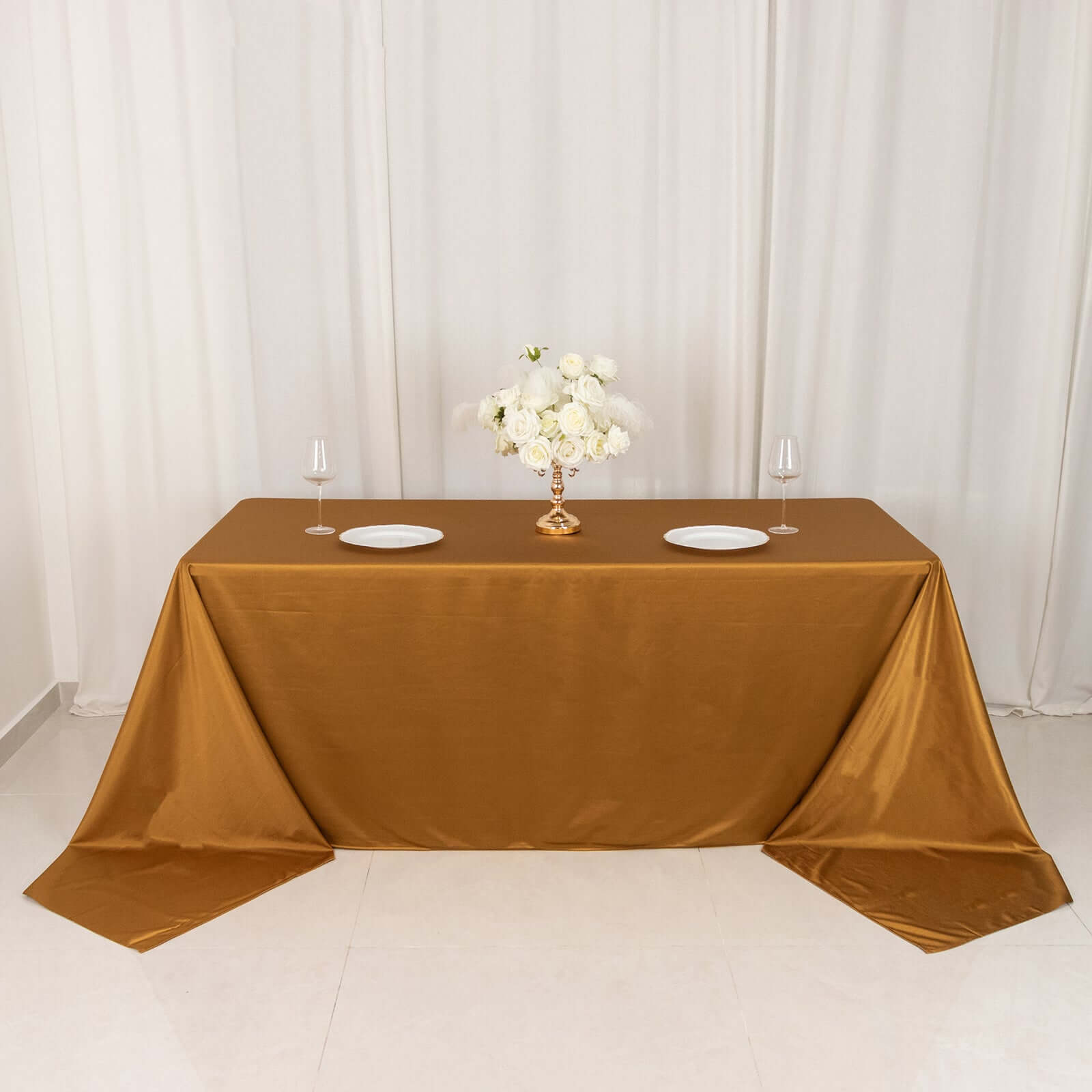 Scuba Rectangular 90"x156" Tablecloth Shimmering Gold - Wrinkle Free & Stain Resistant Seamless Table Cover for Weddings and Parties - Bell Racket Store