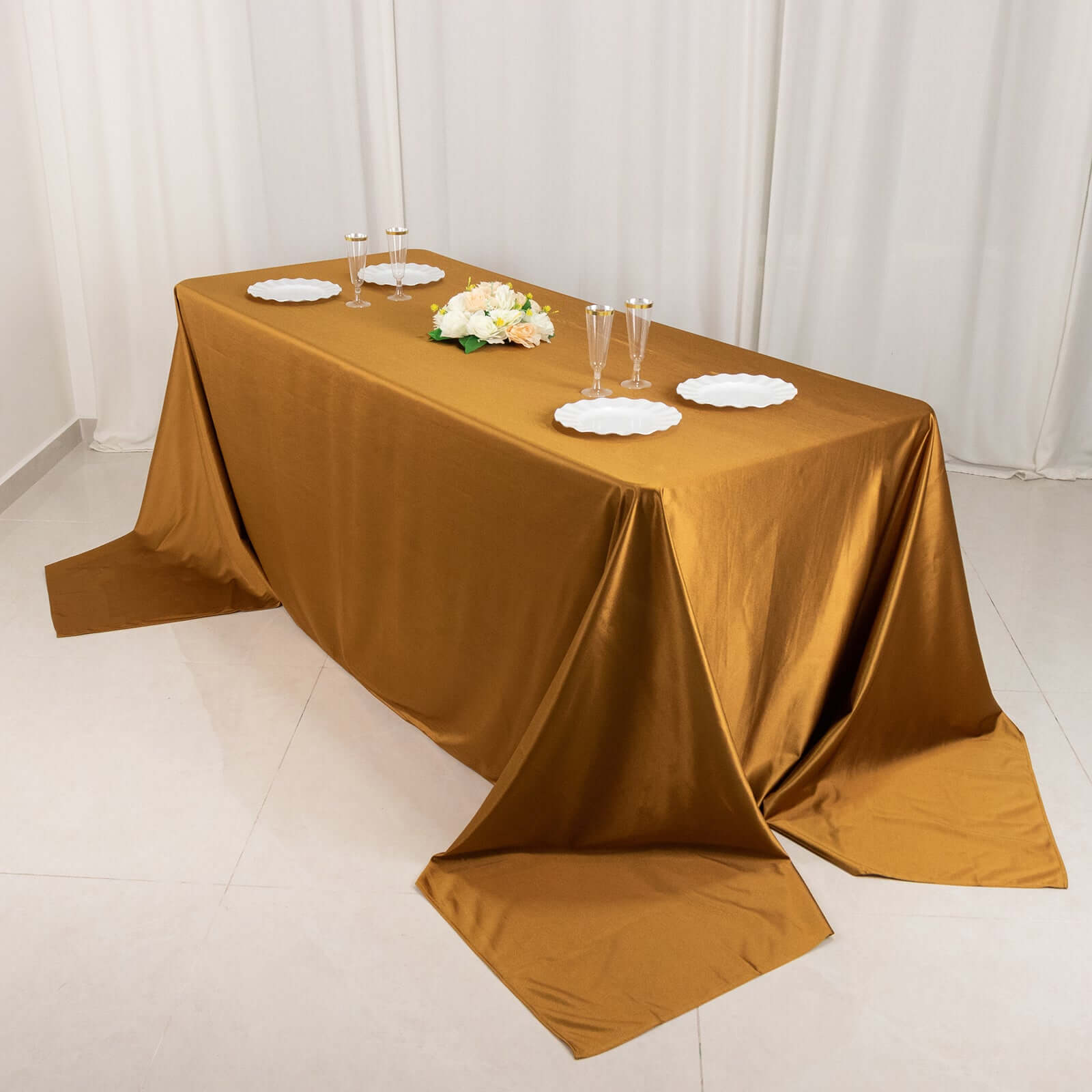 Scuba Rectangular 90"x156" Tablecloth Shimmering Gold - Wrinkle Free & Stain Resistant Seamless Table Cover for Weddings and Parties - Bell Racket Store