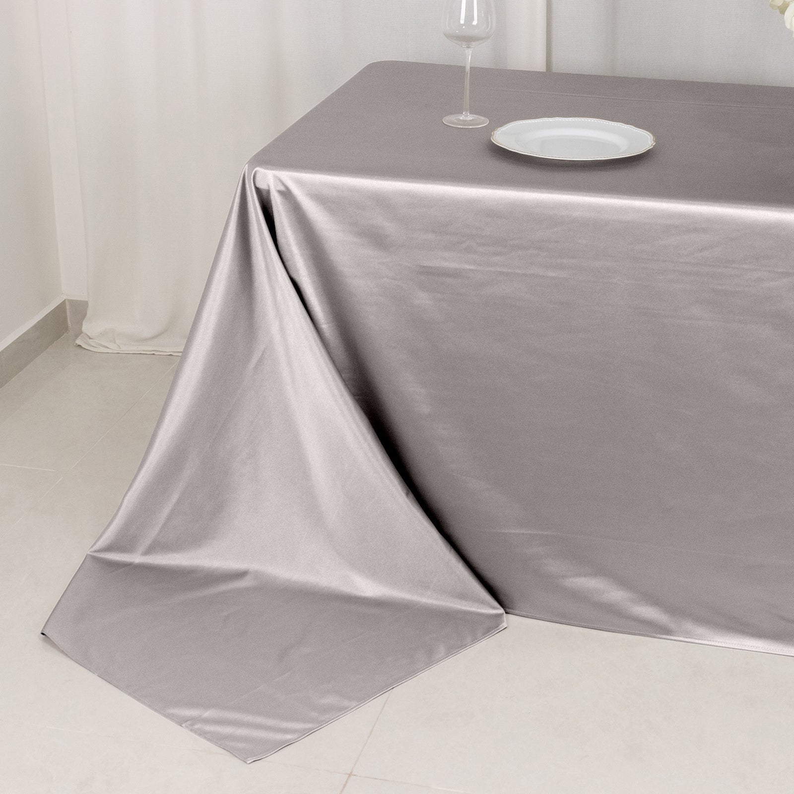 Scuba Rectangular 90"x156" Tablecloth Shimmering Silver - Wrinkle Free & Stain Resistant Seamless Table Cover - Bell Racket Store
