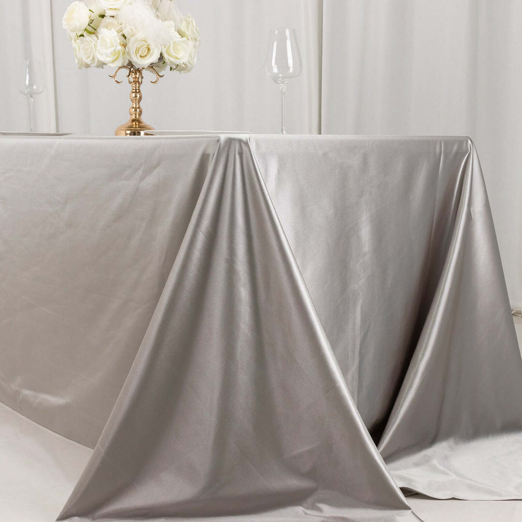 Scuba Rectangular 90"x156" Tablecloth Shimmering Silver - Wrinkle Free & Stain Resistant Seamless Table Cover - Bell Racket Store