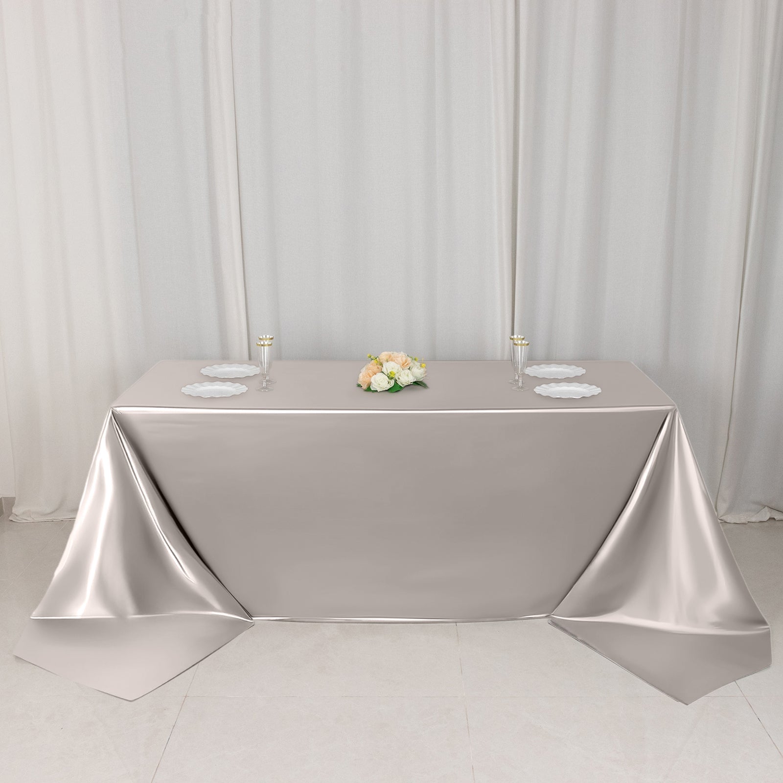 Scuba Rectangular 90"x156" Tablecloth Shimmering Silver - Wrinkle Free & Stain Resistant Seamless Table Cover - Bell Racket Store
