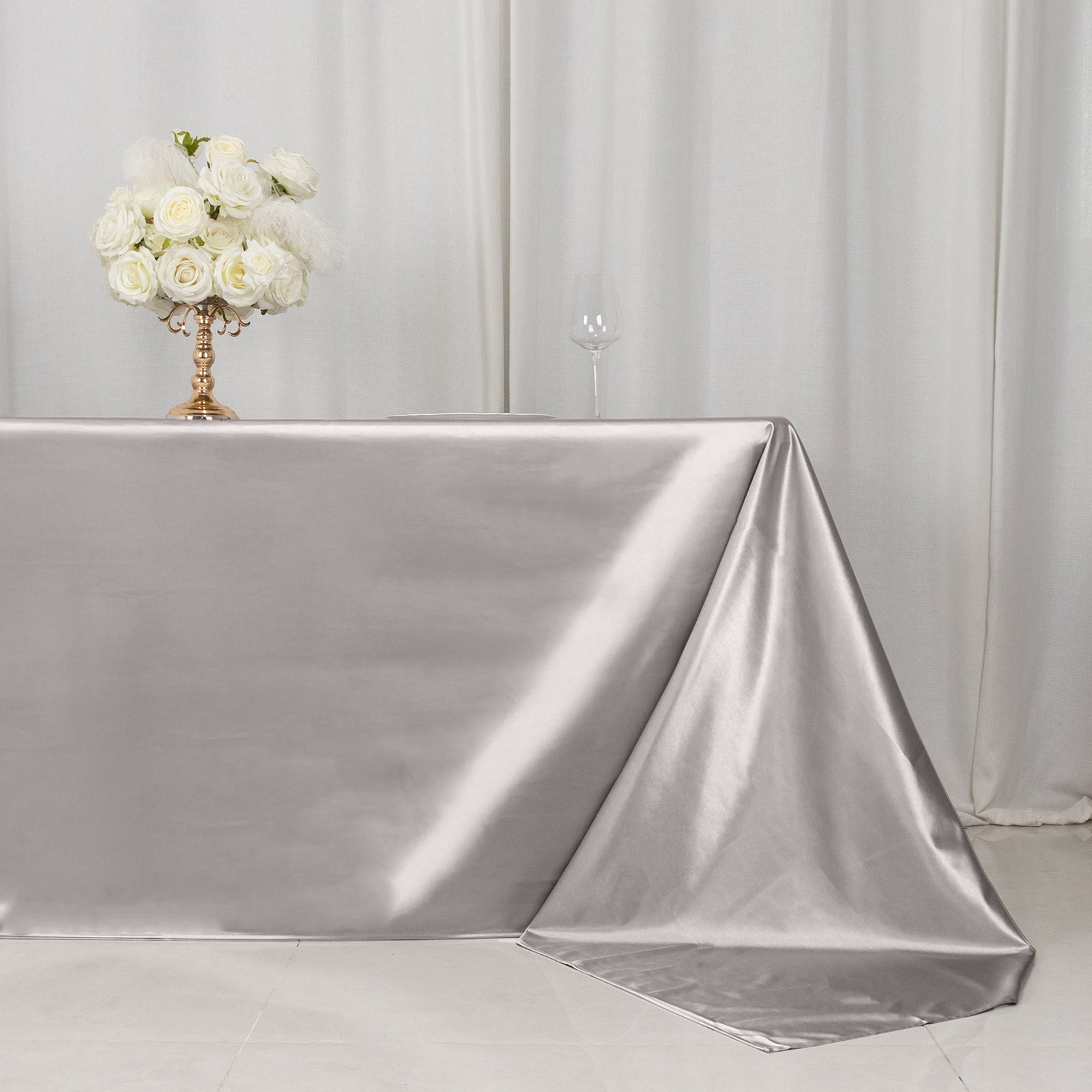 Scuba Rectangular 90"x156" Tablecloth Shimmering Silver - Wrinkle Free & Stain Resistant Seamless Table Cover - Bell Racket Store