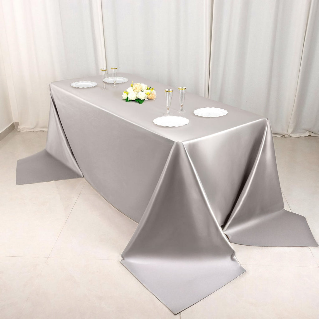 Scuba Rectangular 90"x156" Tablecloth Shimmering Silver - Wrinkle Free & Stain Resistant Seamless Table Cover - Bell Racket Store