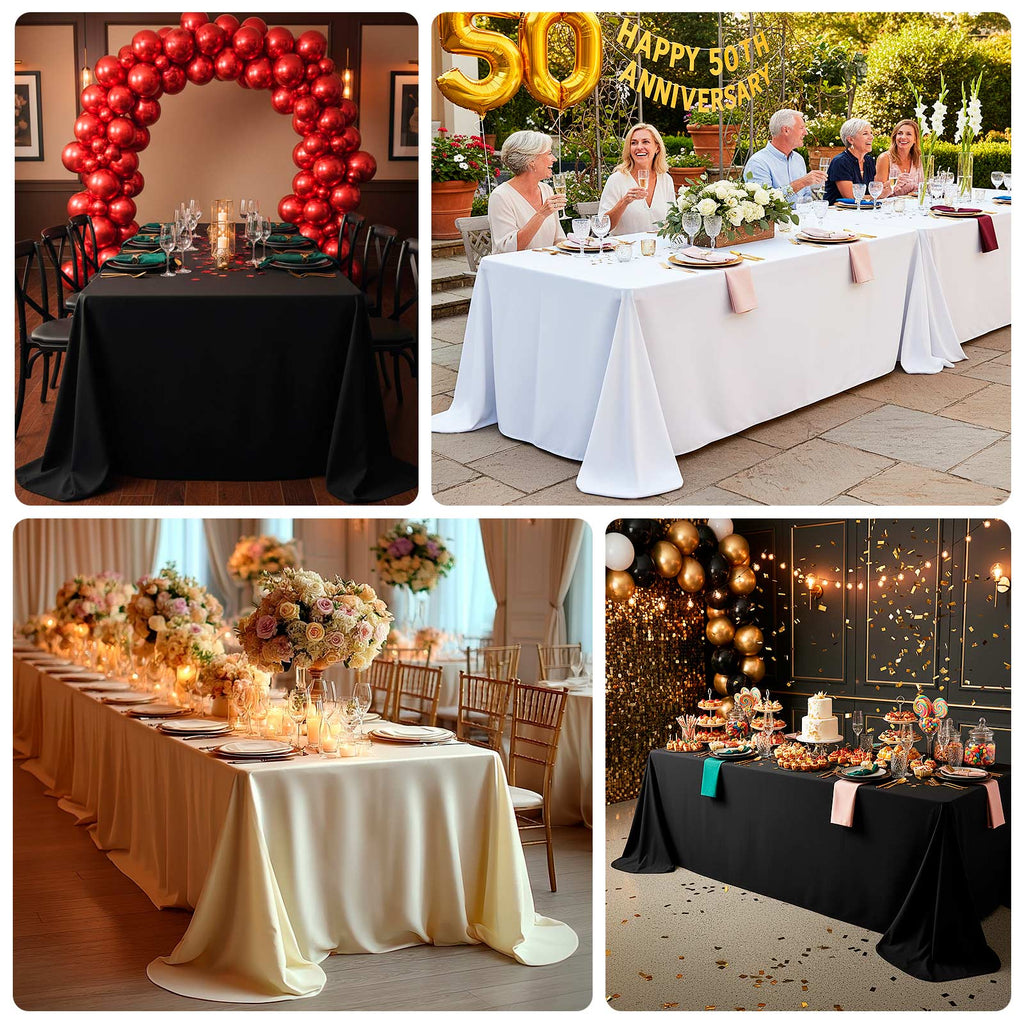 Scuba Rectangular 90"x156" Tablecloth White with Rounded Corners â€“ Seamless, Wrinkle Free & Stain Resistant Table Cover - Bell Racket Store