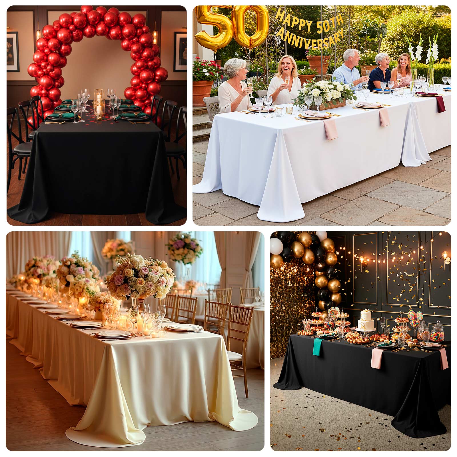 Scuba Rectangular 90"x156" Tablecloth White with Rounded Corners â€“ Seamless, Wrinkle Free & Stain Resistant Table Cover - Bell Racket Store