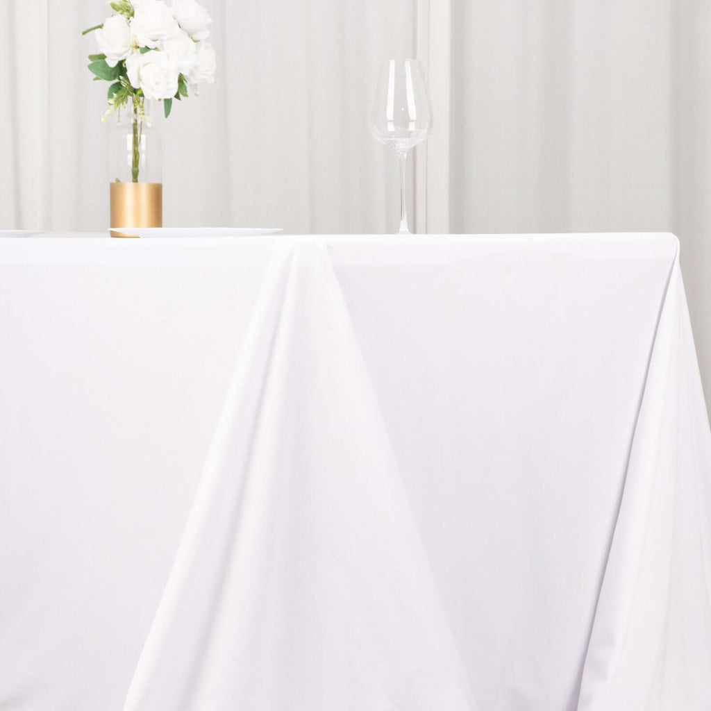 Scuba Rectangular 90"x156" Tablecloth White - Wrinkle Free, Stain Resistant & Seamless Table Cover for Weddings and Parties - Bell Racket Store