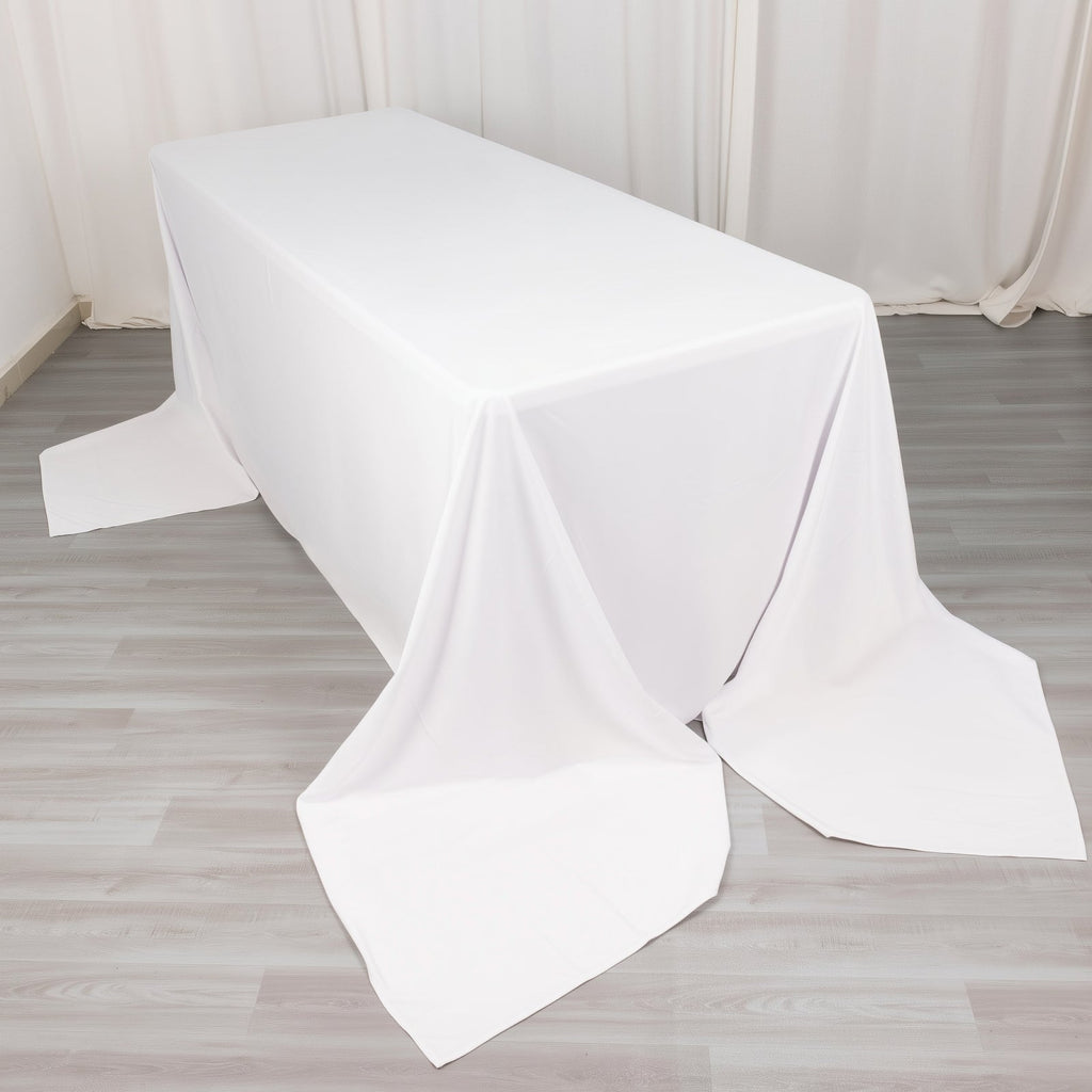 Scuba Rectangular 90"x156" Tablecloth White - Wrinkle Free, Stain Resistant & Seamless Table Cover for Weddings and Parties - Bell Racket Store
