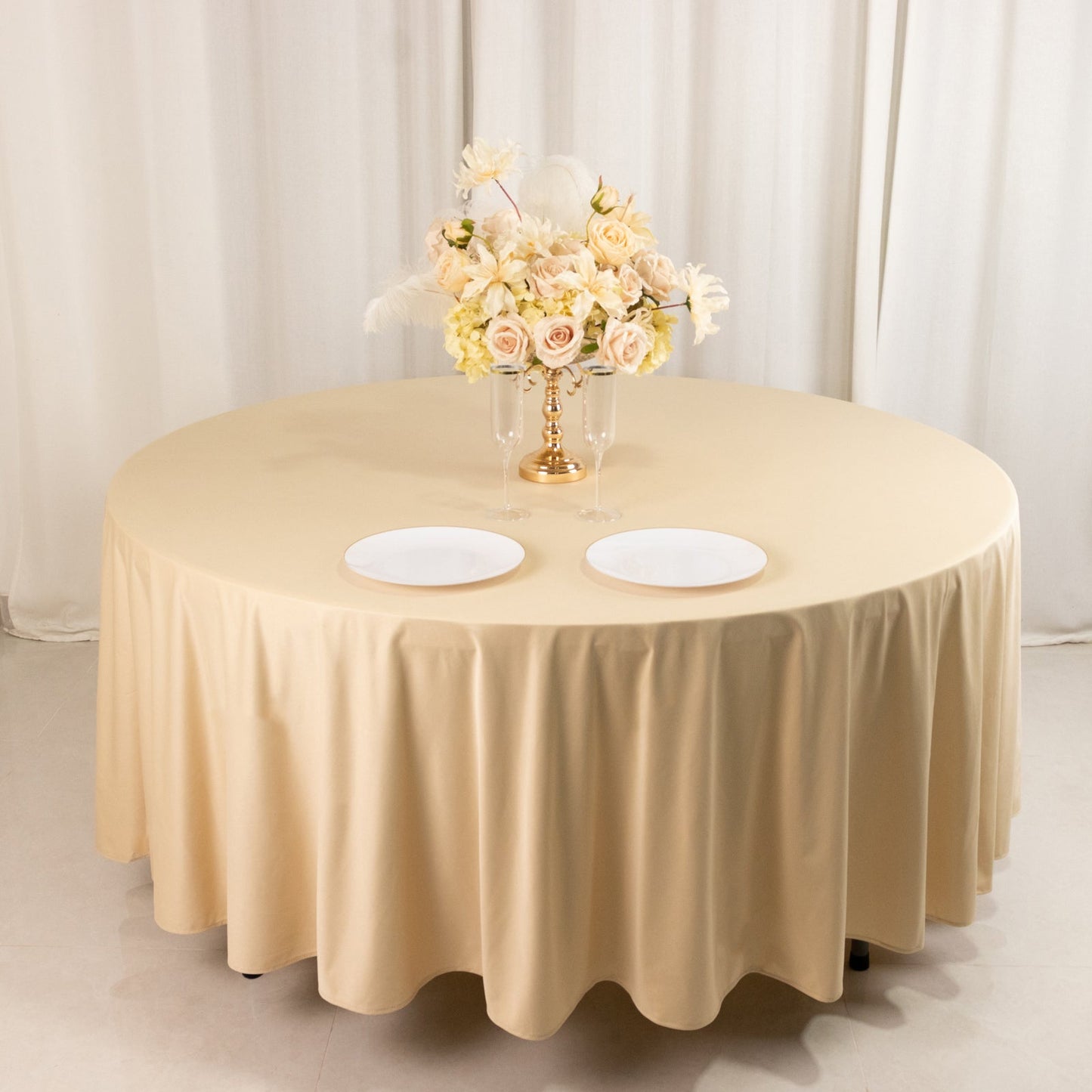 Scuba Round 108" Tablecloth Beige - Wrinkle Free & Stain Resistant Table Cover - Bell Racket Store